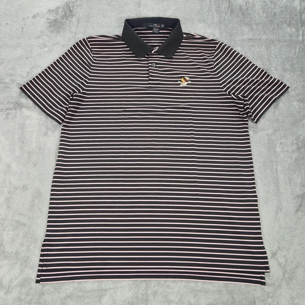 RLX Ralph Lauren Polo Shirt Mens Large Black Pink Philadelphia Cricket‎ Club